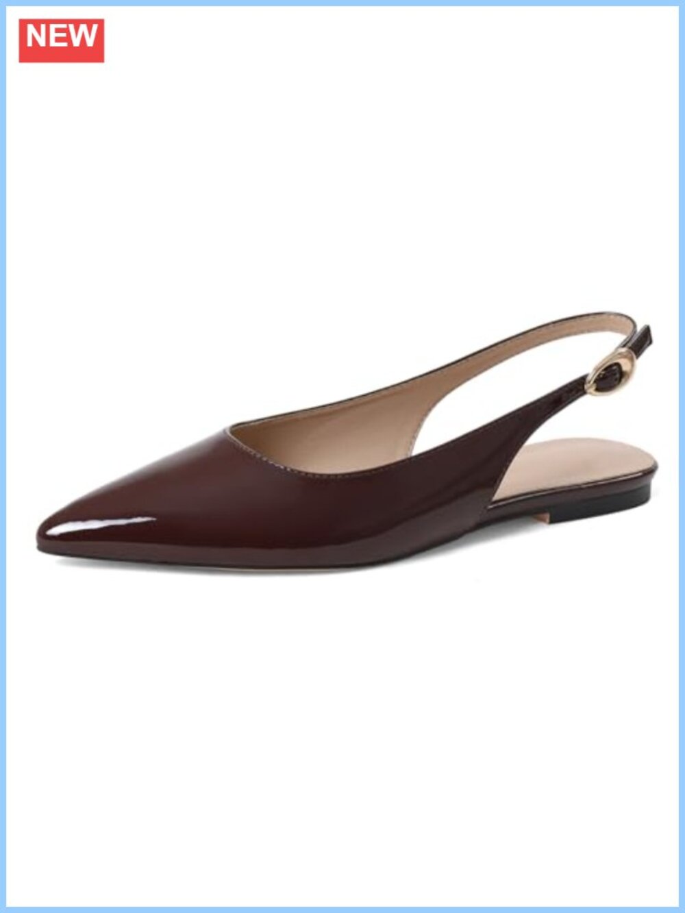 Pointed Toe Slingback Flats Faux Leather Cushioned Low Heel Women's